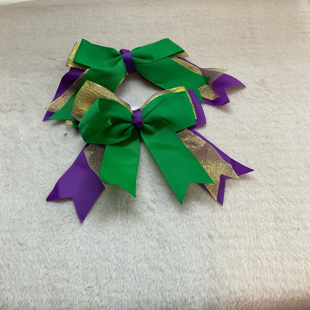 Kids Green & Purple Layered Hair Bows - Pack of 2